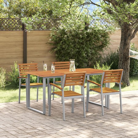 Conjunto de comedor de jardín de 5 piezas de madera maciza de acacia y metal | Foro24.es | Tu tienda online para hogar, jardín y más Foro24.es