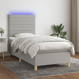 Cama box spring colchón y luces LED tela gris claro 90x190 cm Cama box spring colchón y luces LED tela gris claro 90x190 cm