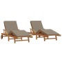 Tumbonas 2 pcs con cojines y ruedas Madera Acacia Sólida Taupe