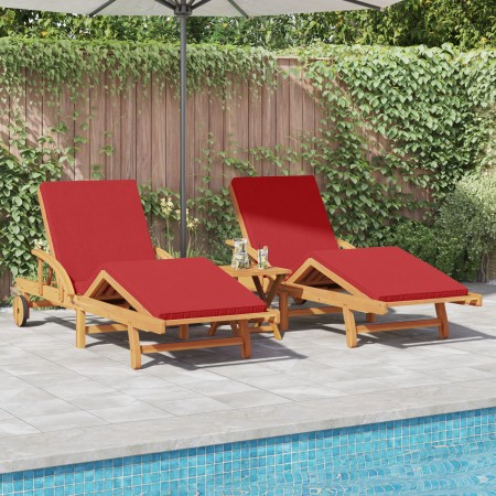 Tumbonas 2 pcs con cojines y mesa de madera maciza de acacia roja | Foro24.es | Tu tienda online para hogar, jardín y más Foro24.es