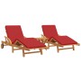 Tumbonas 2 pcs con cojines y mesa de madera maciza de acacia roja | Foro24.es | Tu tienda online para hogar, jardín y más Foro24.es