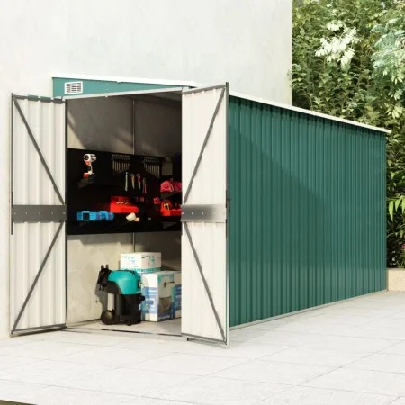 Cobertizo jardín pared acero galvanizado verde 118x382x178 cm de vidaXL, Cobertizos - Ref: Foro24-316229, Precio: 258,99 €, D...