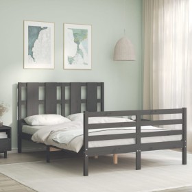 Estructura de cama con cabecero madera maciza gris 140x190 cm