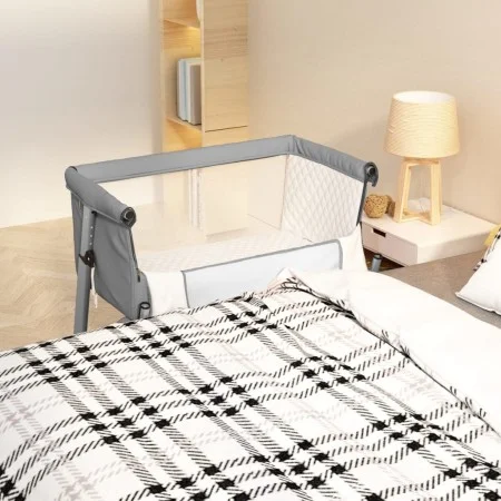 Cradle with light gray linen fabric mattress by vidaXL, Cribs and beds for children - Ref: Foro24-10295, Price: 111,67 €, Dis...