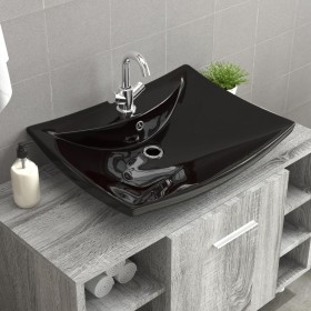 Rechteckiges Keramik-Waschbecken mit Hahnloch und schwarzem Ablaufloch von vidaXL, Sinkt - Ref: Foro24-140689, Preis: 112,05 ...