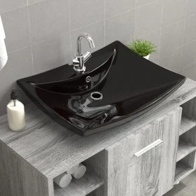 Rectangular ceramic sink with black faucet and drain hole. by vidaXL, Sinks - Ref: Foro24-140689, Price: 89,71 €, Discount: %