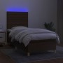 Cama box spring colchón y luces LED tela marrón oscuro 90x200cm