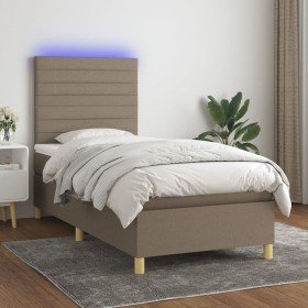 Cama box spring colchón y luces LED tela gris taupe 90x200 cm Cama box spring colchón y luces LED tela gris taupe 90x200 cm
