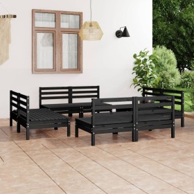 Juego de muebles de jardín 8 pzas madera maciza de pino negro