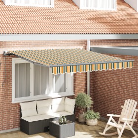 Toldo Retráctil Manual Verde y Amarillo 300x250 cm, Tela de Repuesto para Toldo de 3x2.5 m Marco Verde y Amarillo by , Awning...