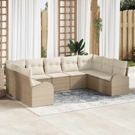 Conjunto de sofá de jardín 9 pcs Beige Poliratán