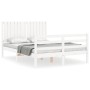 White solid wood bed frame with headboard 140x200 cm by vidaXL, Beds and slatted bases - Ref: Foro24-3194767, Price: 158,07 €...