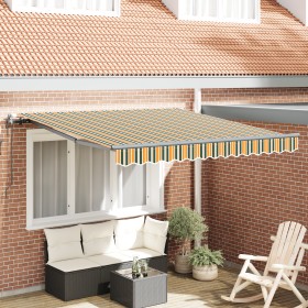 Toldo Retráctil Automático Verde y Amarillo 300x250 cm, Tela de Repuesto para Toldo para Estructura de 3x2,5 m Verde y Amaril...