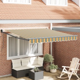 Toldo retráctil automático Verde y Amarillo 300x250 cm, Tela de repuesto para toldo para marco de 3x2.5 m Verde y Amarillo by...