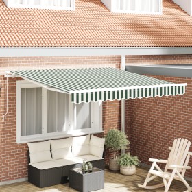 Toldo manual retráctil Verde y Blanco 300x250 cm, Tela de reemplazo para toldo para marco de 3x2.5 m Verde y Blanco by , Awni...