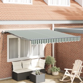 Toldo Retráctil Automático Verde y Blanco 300x250 cm, Tela de Reemplazo para Toldo de 3x2.5 m Verde y Blanco by , Awnings - R...