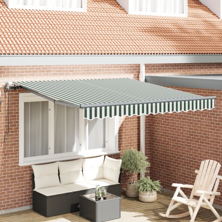 Toldo Retráctil Automático Verde y Blanco 300x250 cm, Tela de Reemplazo para Toldo de 3x2.5 m Verde y Blanco by , Awnings - R...
