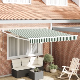 Toldo manual retráctil verde y blanco 300x250 cm, Tela de repuesto para toldo de 3x2.5 m verde y blanco by , Awnings - Ref: F...