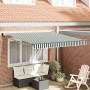 Toldo Manual Retráctil Verde y Blanco 300x250 cm, Tela de Repuesto para Toldo de 3x2.5 m Verde y Blanco by , Awnings - Ref: F...