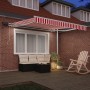 Toldo Retráctil Manual con Rayas Rojas y Blancas LED 350x250 cm by , Awnings - Ref: Foro24-3330268, Price: 272,37 €, Discount: %