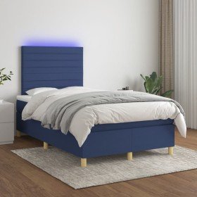 Cama box spring con colchón y LED tela azul 120x200 cm Cama box spring con colchón y LED tela azul 120x200 cm