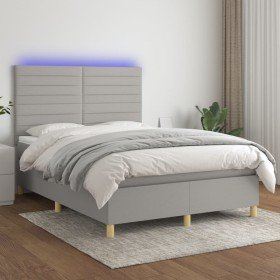 Cama box spring colchón y luces LED tela gris claro 140x200 cm Cama box spring colchón y luces LED tela gris claro 140x200 cm