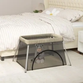 Playpen for babies with taupe gray linen fabric mattress by vidaXL, Baby Playpens - Ref: Foro24-10303, Price: 66,86 €, Discou...