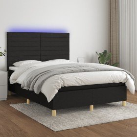 Cama box spring colchón y luces LED tela negro 140x200 cm Cama box spring colchón y luces LED tela negro 140x200 cm
