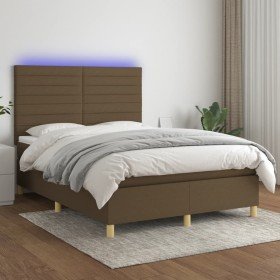 Cama box spring colchón luces LED tela marrón oscuro 140x200cm Cama box spring colchón luces LED tela marrón oscuro 140x200cm