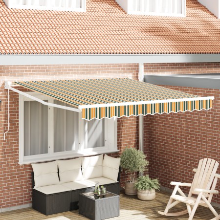Toldo Retráctil Manual Verde y Amarillo 350x250 cm, Tela de Recambio para Toldo de 3,5x2,5 m Verde y Amarillo by , Awnings - ...