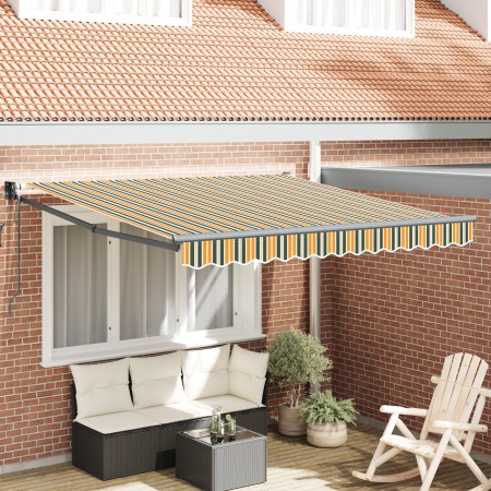 Toldo Retráctil Automático Verde y Amarillo 350x250 cm, Tela de Repuesto para Toldo para Marco de 3,5x2,5 m Verde y Amarillo ...
