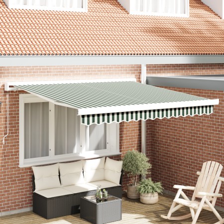 Toldo Retráctil Manual Verde y Blanco 350x250 cm, Tela de Reemplazo para Toldo de 3,5x2,5 m Verde y Blanco by , Awnings - Ref...