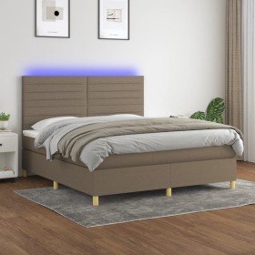 Cama box spring colchón y luces LED tela gris taupe 160x200 cm Cama box spring colchón y luces LED tela gris taupe 160x200 cm
