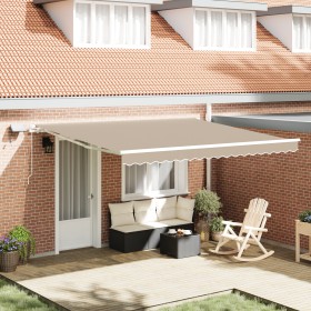 Toldo retráctil manual con LED Beige 400x300 cm, Tejido de reemplazo para toldo de 4x3 m Beige by , Awnings - Ref: Foro24-333...