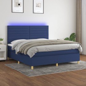 Cama box spring colchón y luces LED tela azul 160x200 cm en Camas y somieres | Comprar online en Foro24