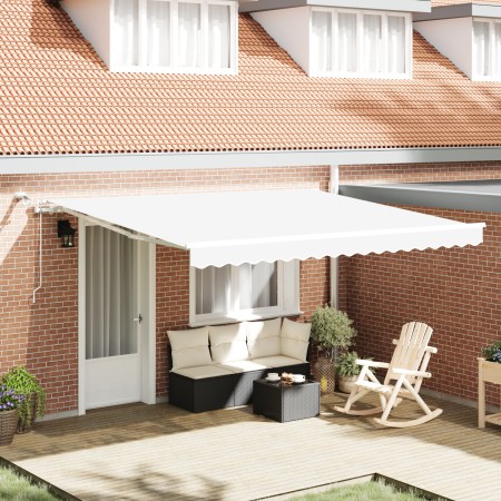 Toldo Retráctil Automático con LED Blanco 400x300 cm, Tela de Reemplazo para Toldo 4x3 m Blanca by , Awnings - Ref: Foro24-33...