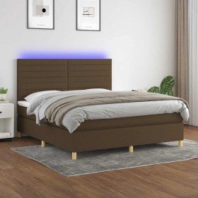 Cama box spring colchón luces LED tela marrón oscuro 180x200cm Cama box spring colchón luces LED tela marrón oscuro 180x200cm