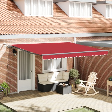 Toldo Retráctil Automático con LED Rojo 400x300 cm, Tejido de Reemplazo para Toldo de 4x3 m Rojo by , Awnings - Ref: Foro24-3...