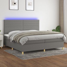 Cama box spring colchón y luces LED tela gris claro 200x200 cm Cama box spring colchón y luces LED tela gris claro 200x200 cm