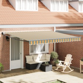 Toldo Retráctil Automático Verde y Amarillo 400x300 cm, Tela de Reemplazo para Toldo de 4x3 m Verde y Amarillo by , Awnings -...