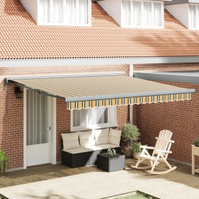 Toldo Retráctil Automático Verde y Amarillo 400x300 cm, Tela de