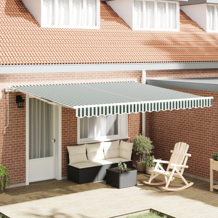 Toldo Retráctil Automático Verde y Blanco 400x300 cm, Tela de Repuesto para Toldo 4x3 m Verde y Blanco by , Awnings - Ref: Fo...