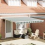Toldo Retráctil Automático Verde y Blanco 400x300 cm, Tela de Repuesto para Toldo 4x3 m Verde y Blanco by , Awnings - Ref: Fo...