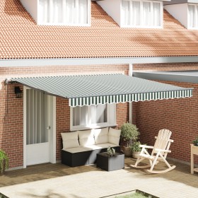 Toldo Retráctil Automático Verde y Blanco 400x300 cm, Tejido de Reemplazo para Toldo para Estructura de 4x3 m Verde y Blanco ...