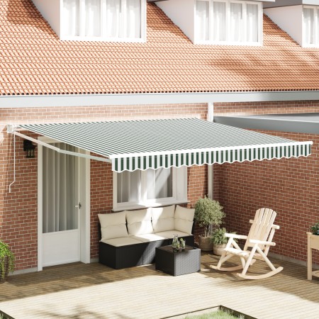 Toldo Retráctil Automático Verde y Blanco 400x300 cm, Tela de Reemplazo para Toldo de 4x3 m Verde y Blanco by , Awnings - Ref...
