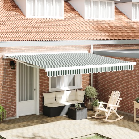 Toldo Retráctil Automático Verde y Blanco 400x300 cm, Tela de Reemplazo para Toldo 4x3 m Marco Verde y Blanco by , Awnings - ...