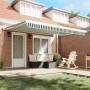 Toldo Retráctil Automático Verde y Blanco 400x300 cm, Tela de Reemplazo para Toldo 4x3 m Marco Verde y Blanco by , Awnings - ...