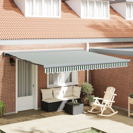 Toldo Retráctil Automático Verde y Blanco 400x300 cm, Tela de Reemplazo para Toldo de 4x3 m Marco Verde y Blanco by , Awnings...