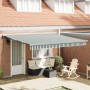 Toldo Retráctil Automático Verde y Blanco 400x300 cm, Tela de