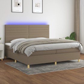 Cama box spring colchón y luces LED tela gris taupe 200x200 cm Cama box spring colchón y luces LED tela gris taupe 200x200 cm